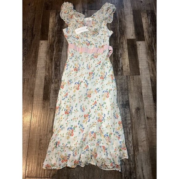 LoveShackFancy Faith Silk Midi Dress In Floral Confetti Women’s Size 8 NWT - Picture 3 of 9